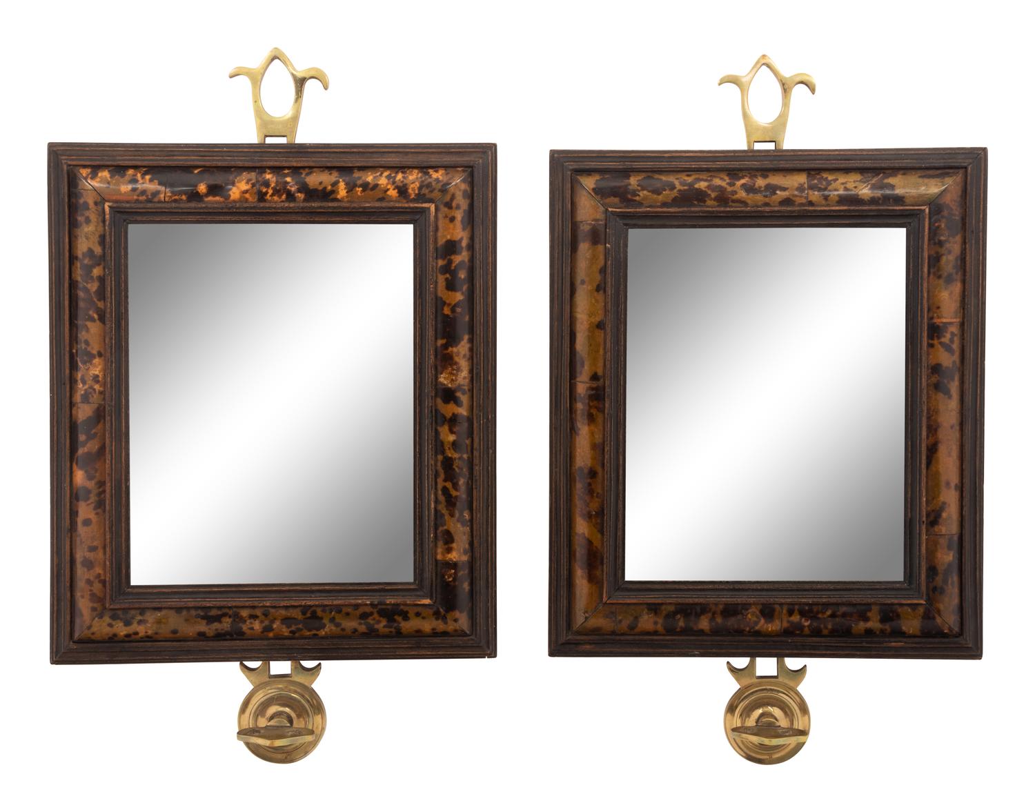 A Pair of American Brass Mounted Faux Tortoiseshell Mirrors
