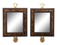 A Pair of American Brass Mounted Faux Tortoiseshell Mirrors