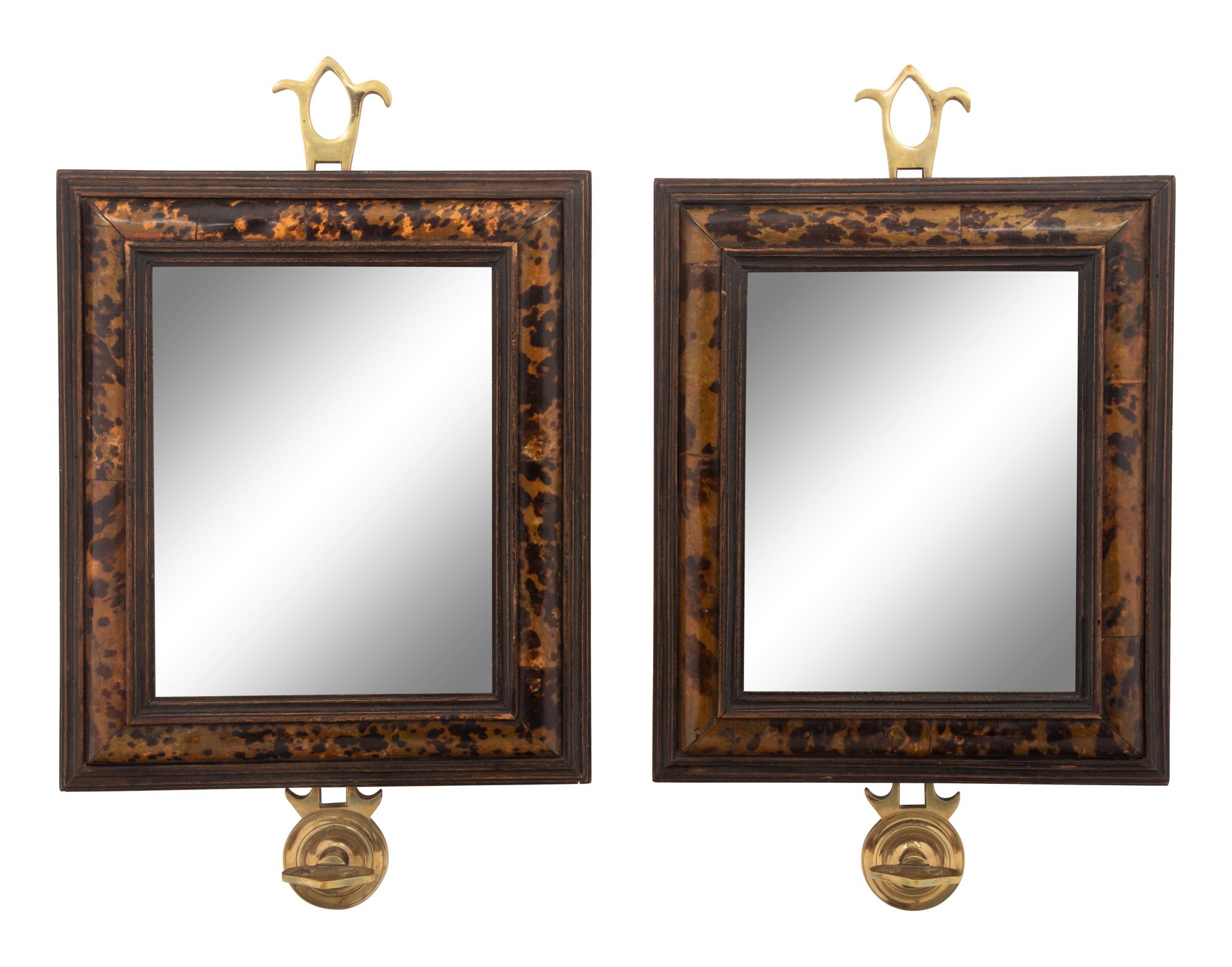 A Pair of American Brass Mounted Faux Tortoiseshell Mirrors