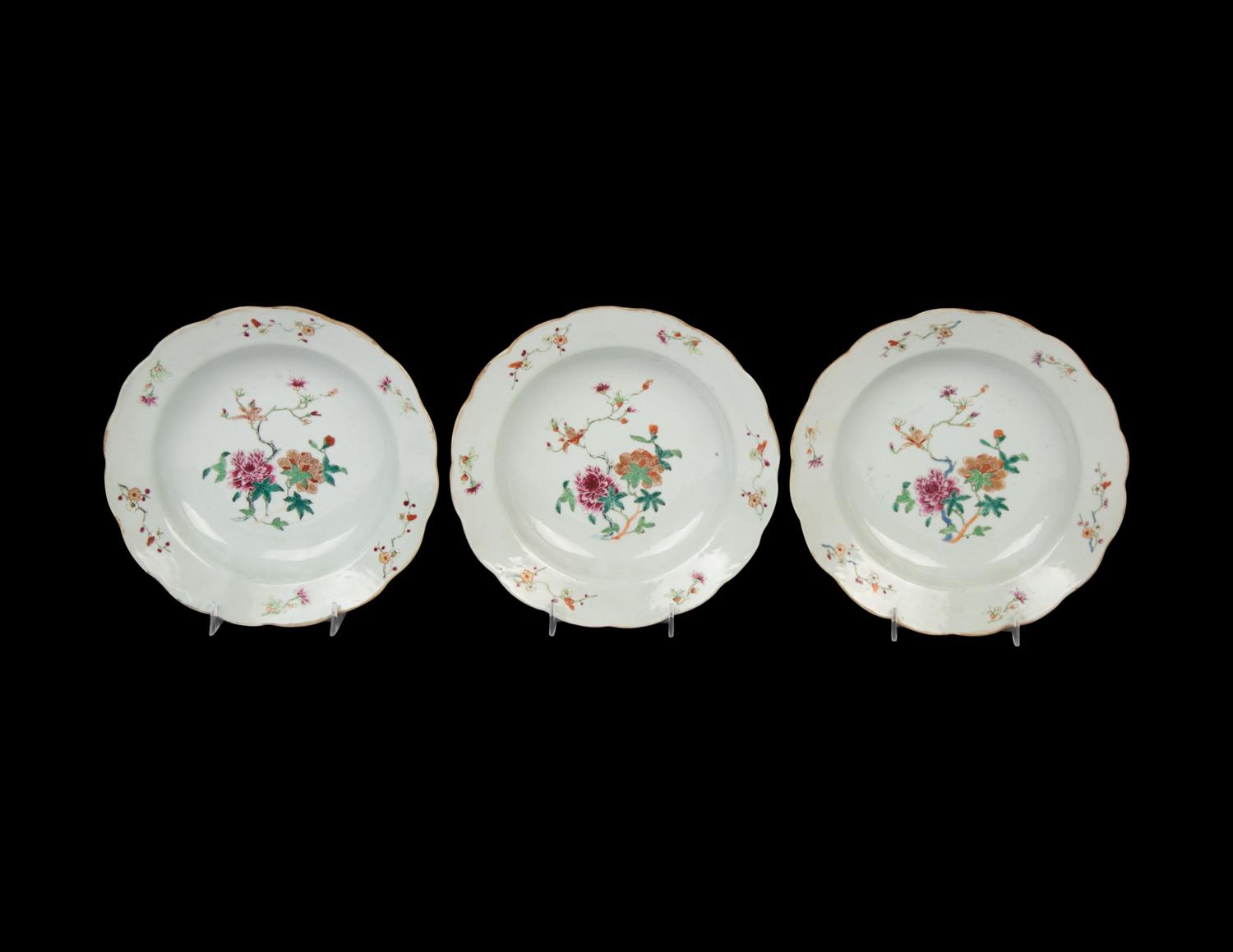 A Set of Three Chinese Export Famille Rose Porcelain Plates