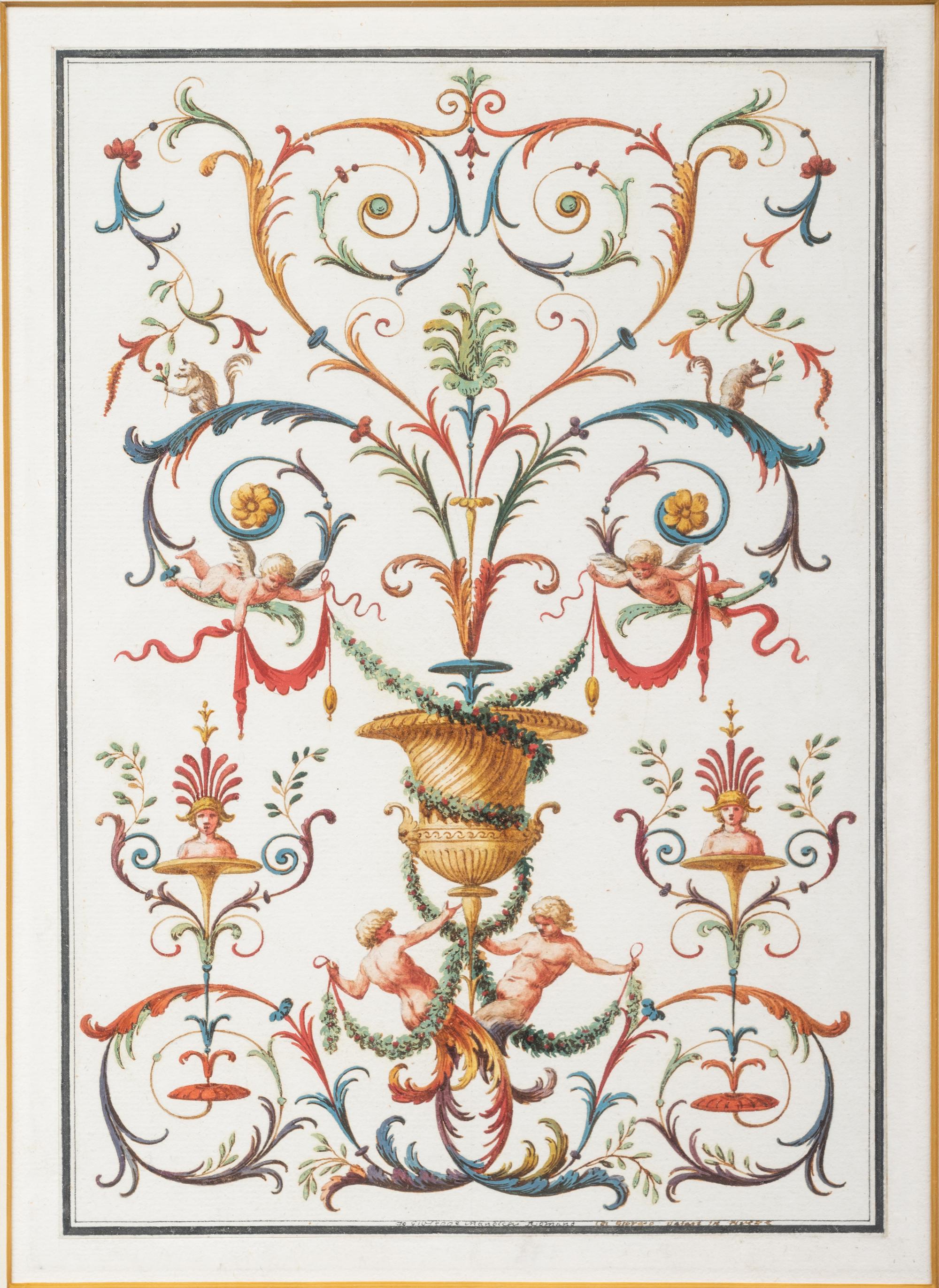 A Set of Eight Neoclassical Watercolor Illustrations