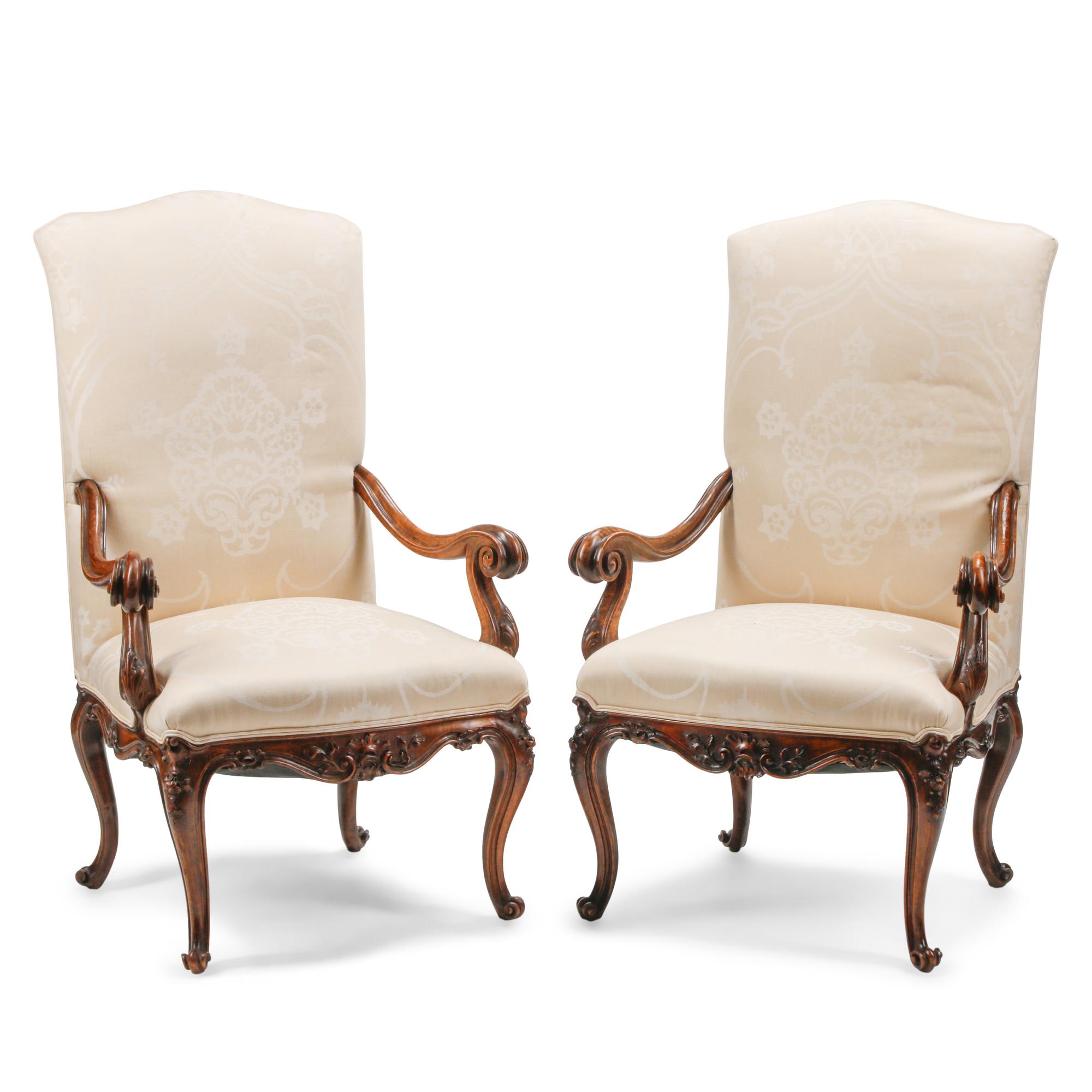 A Pair of Italian Walnut Armchairs