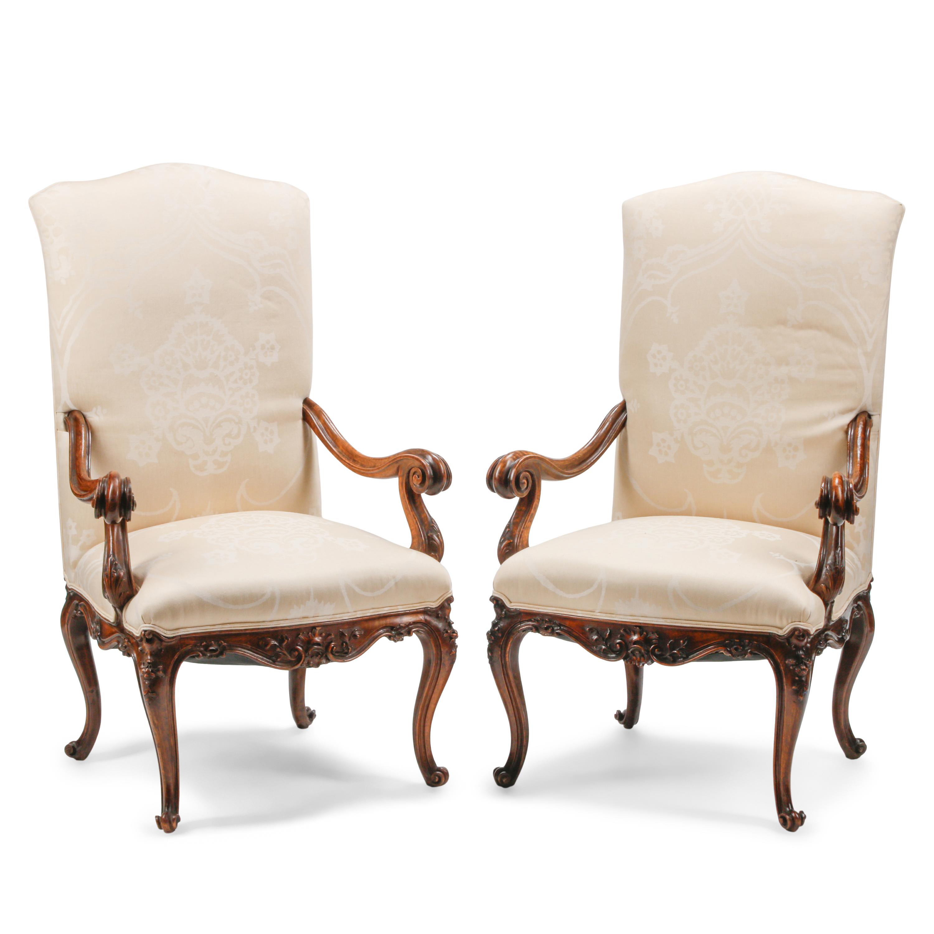 A Pair of Italian Walnut Armchairs