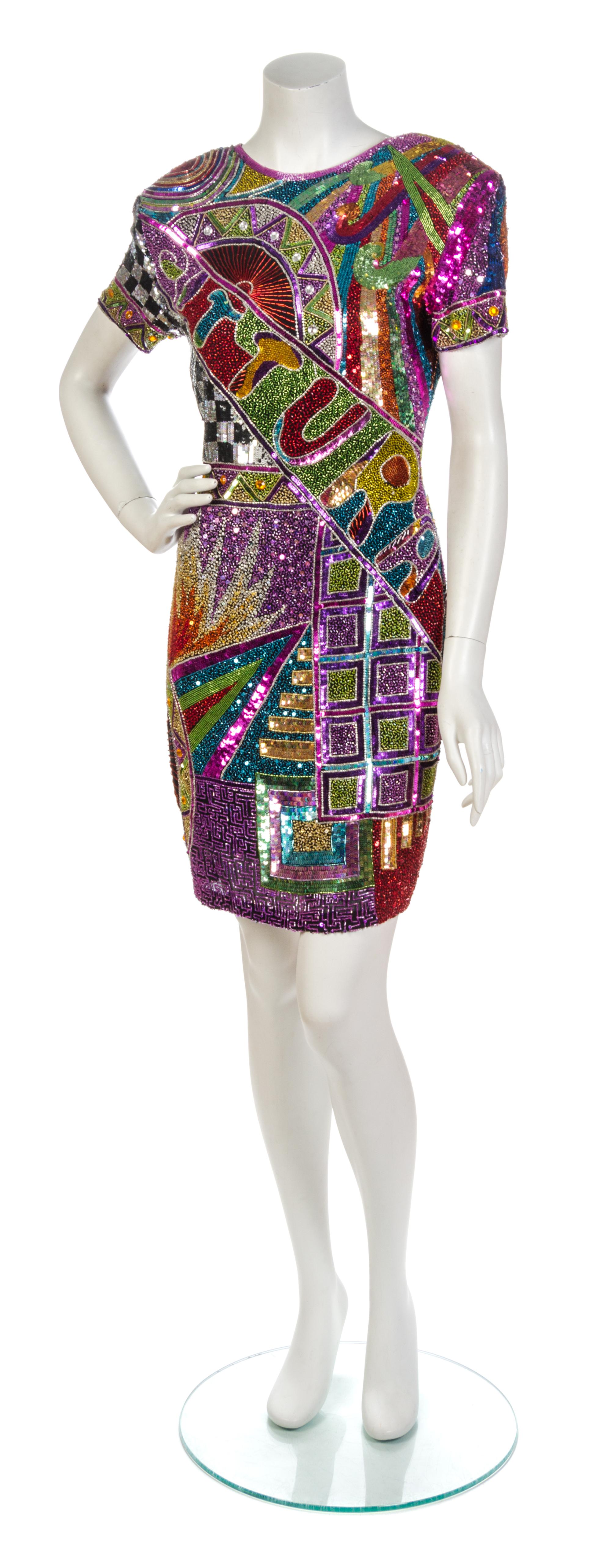 A Naeem Khan Silk and Multicolor Psychedelic Sequin Dress, Size S.