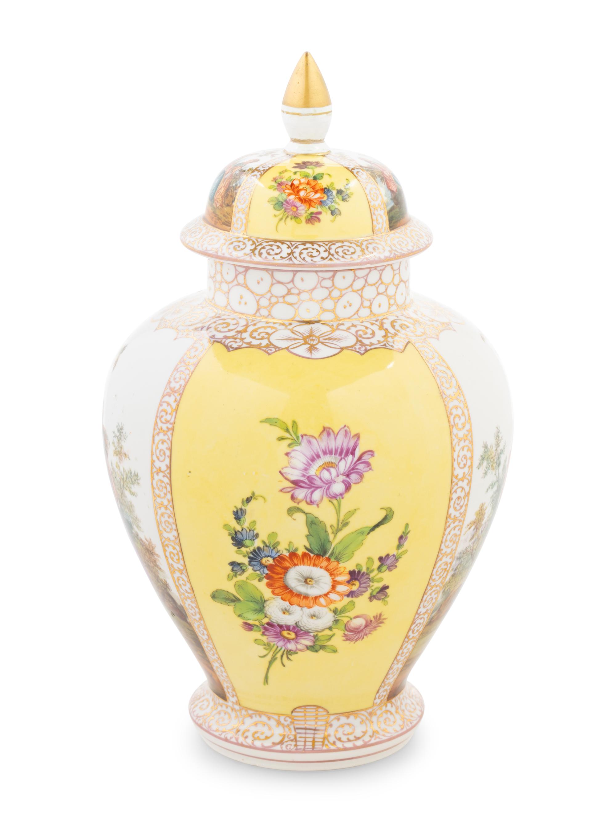 A Dresden Porcelain Covered Urn