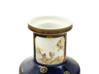 A Chinese Blue Ground Qianjiang Enameled Porcelain Rouleau Vase