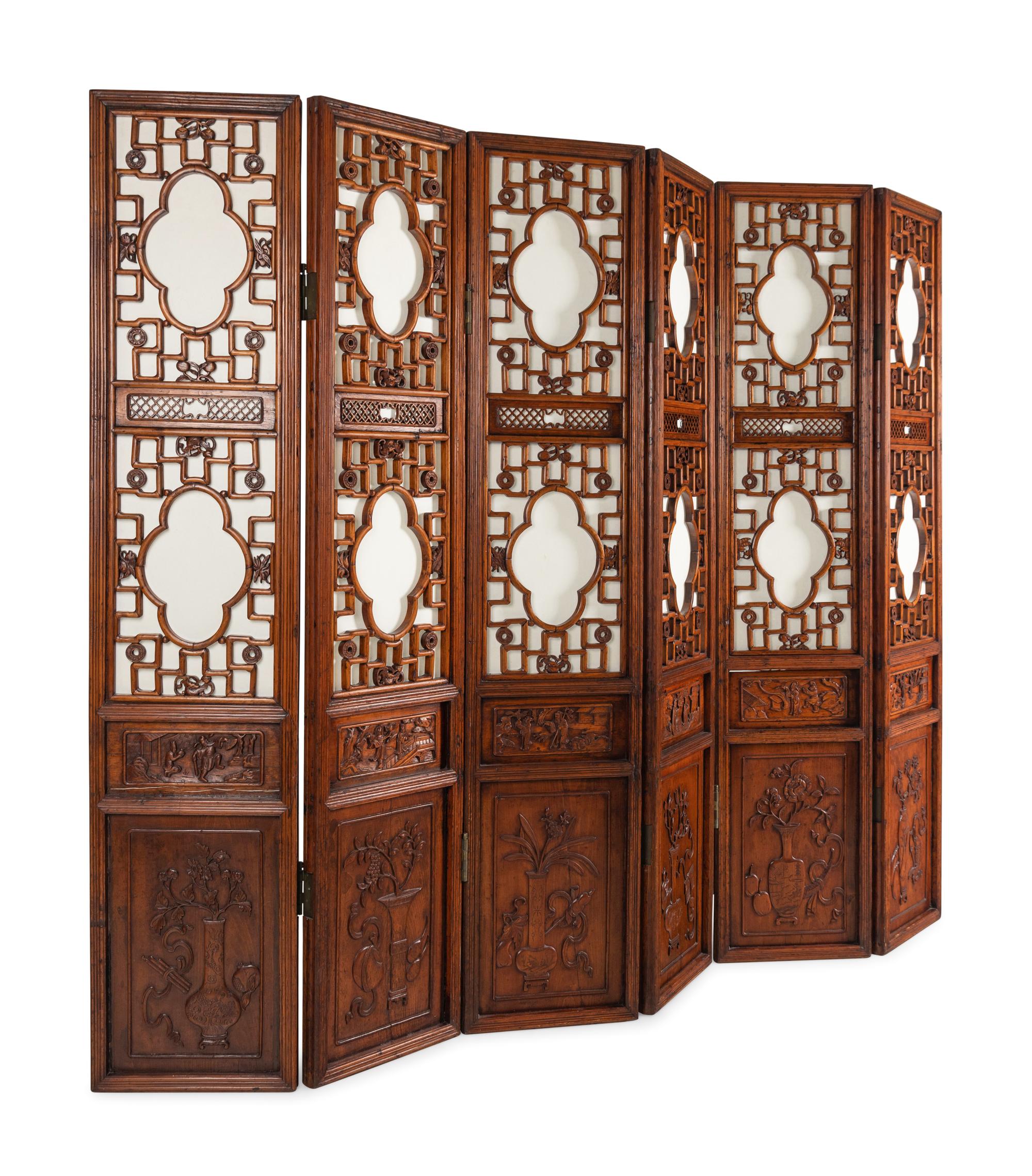 A Chinese Six Panel Hardwood Screen