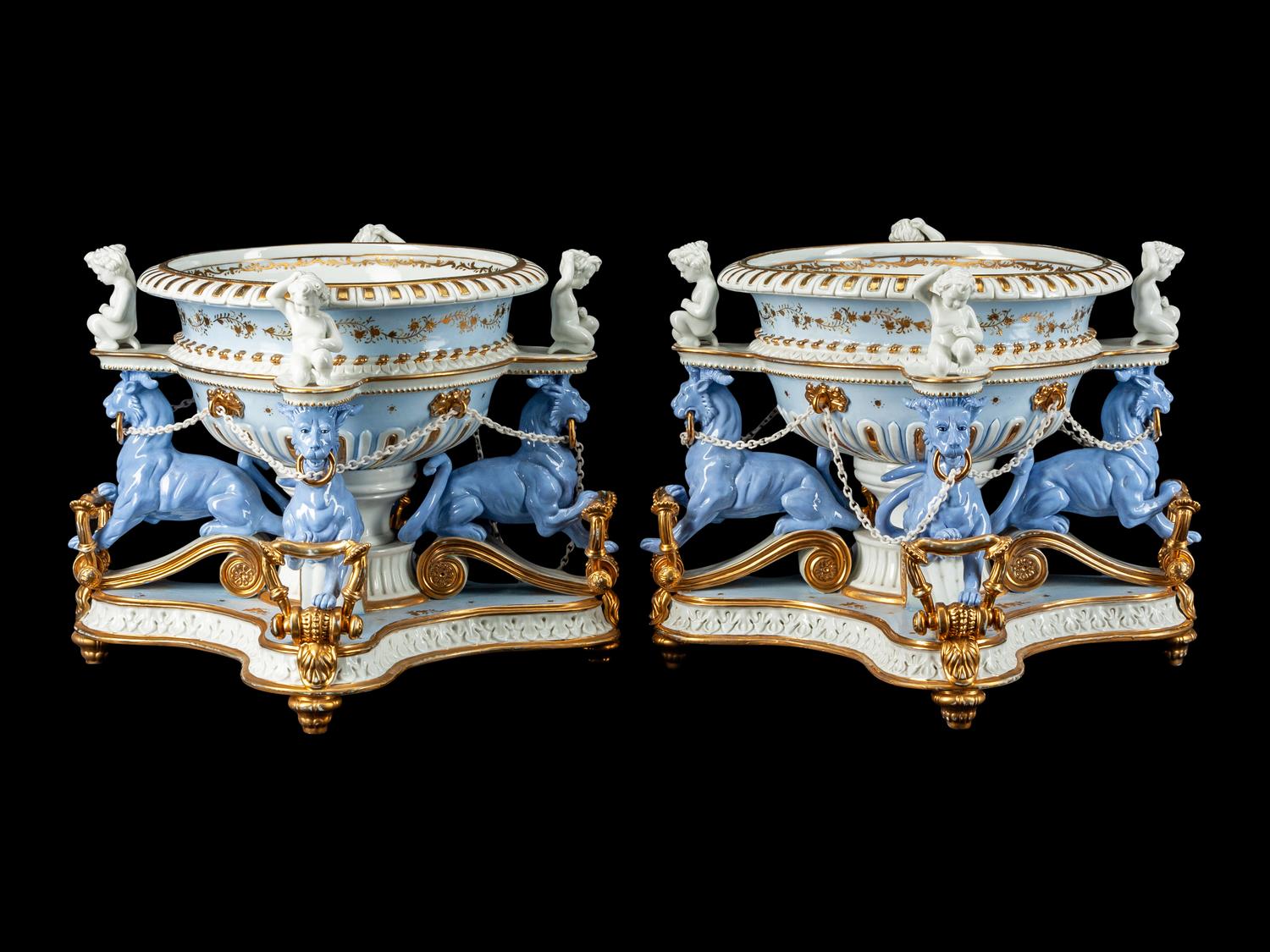 A Pair of German Neoclassical Style Porcelain Jardinieres