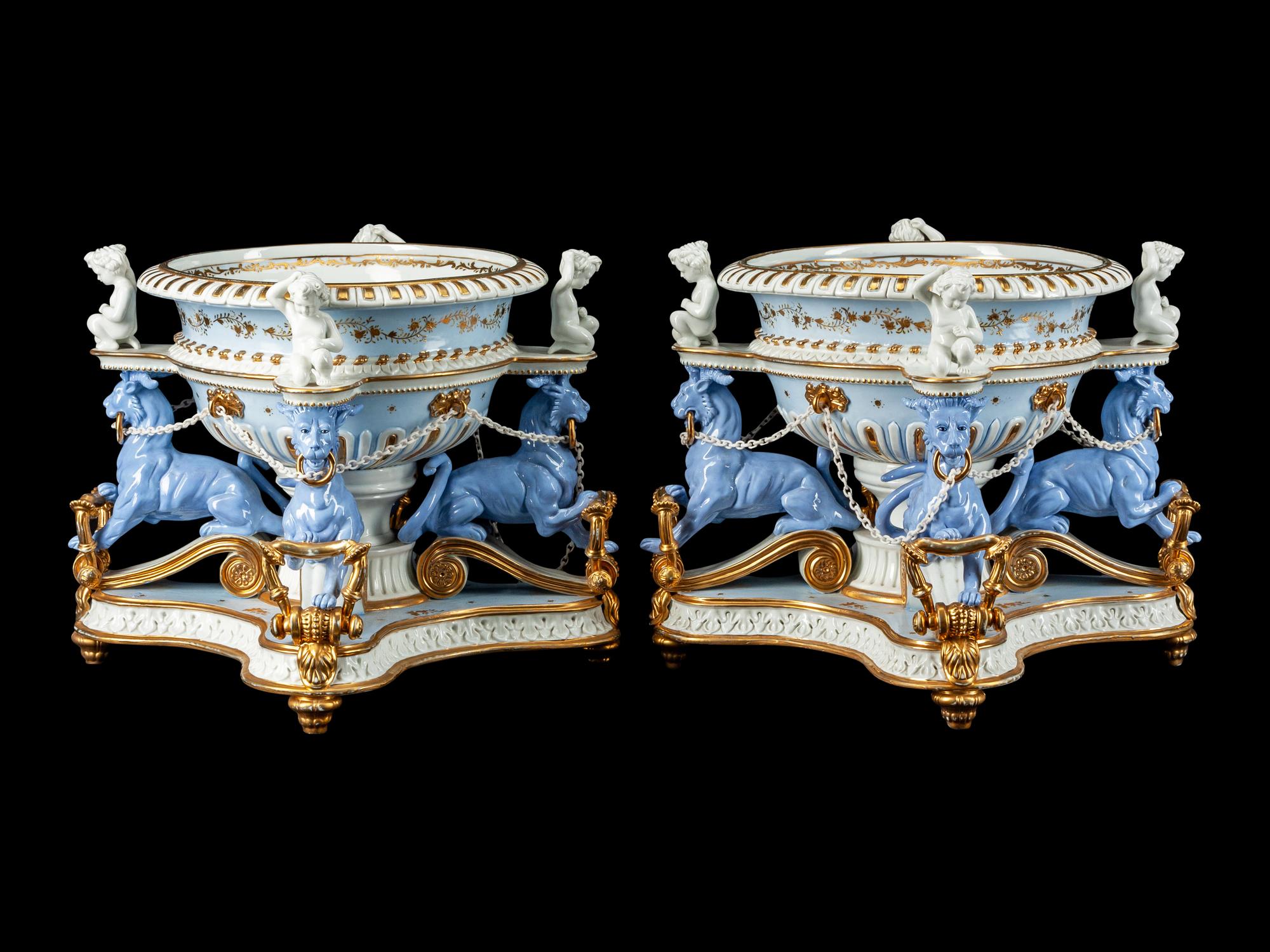 A Pair of German Neoclassical Style Porcelain Jardinieres