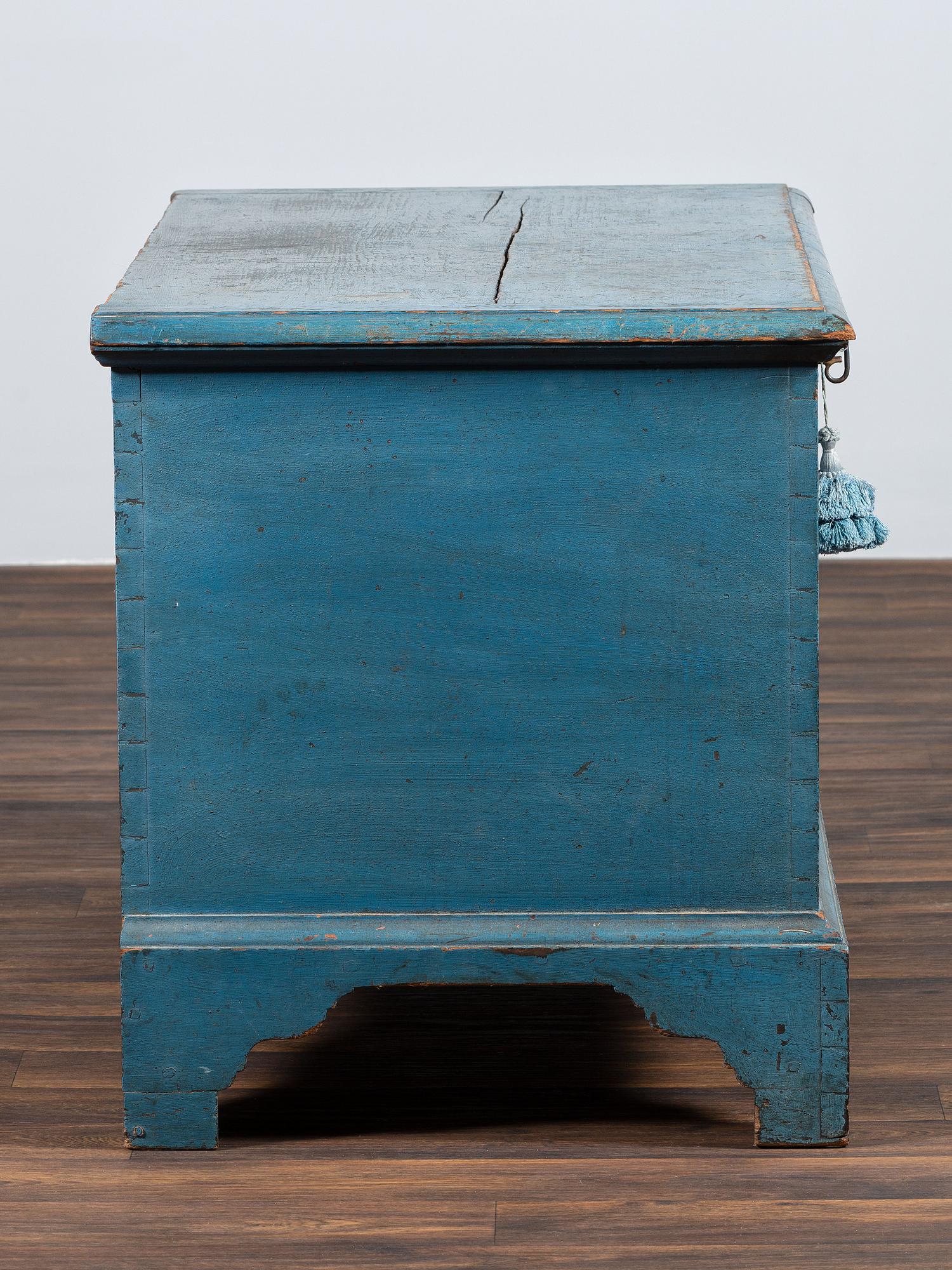 A Country Blue Painted Poplar Blanket Chest