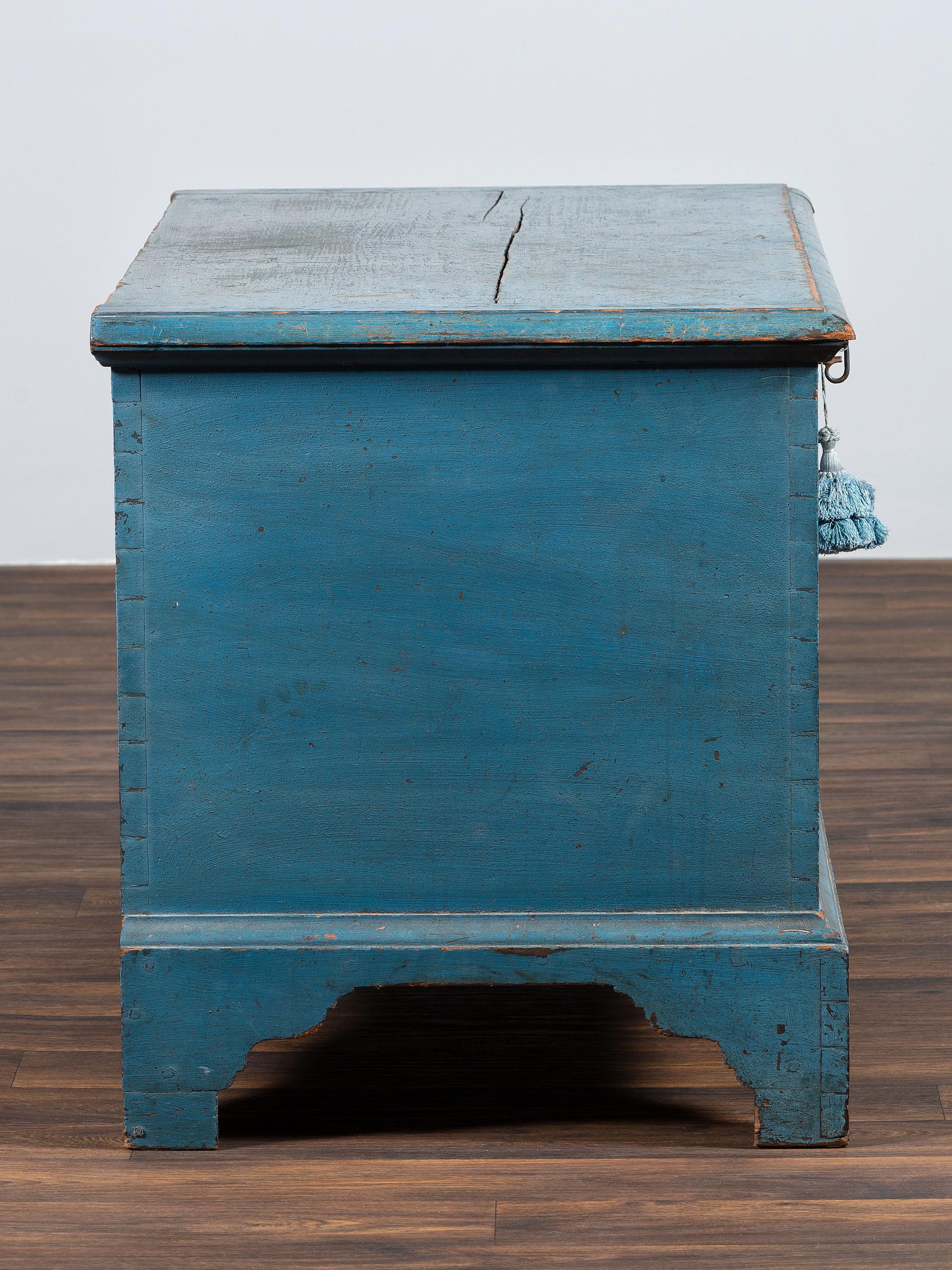 A Country Blue Painted Poplar Blanket Chest