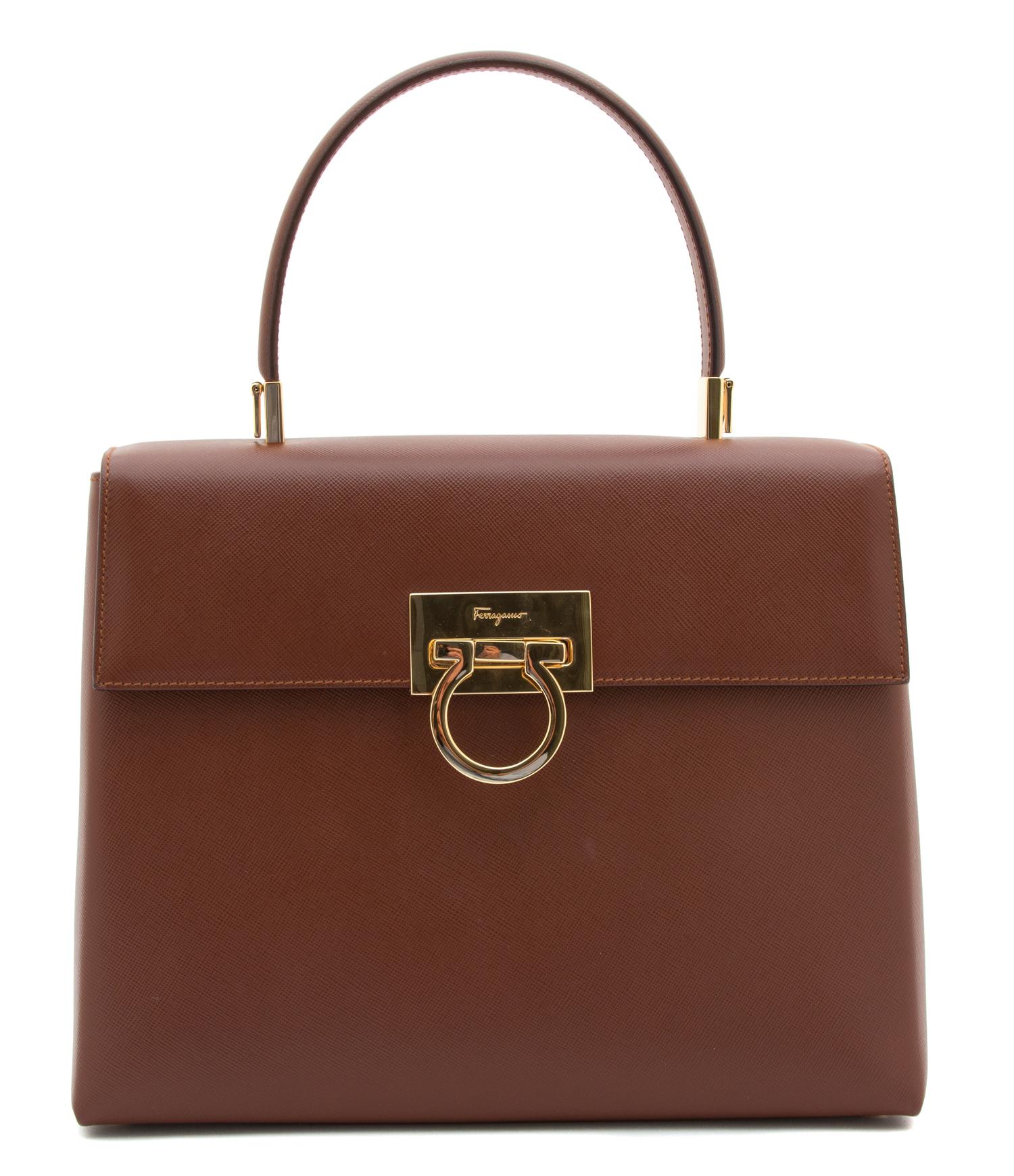 A Ferragamo Cognac Leather Gancini Convertible Shoulder Bag, 10" x 8" x 4".