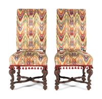 A Pair of William and Mary Style Carved Walnut Side Chairs