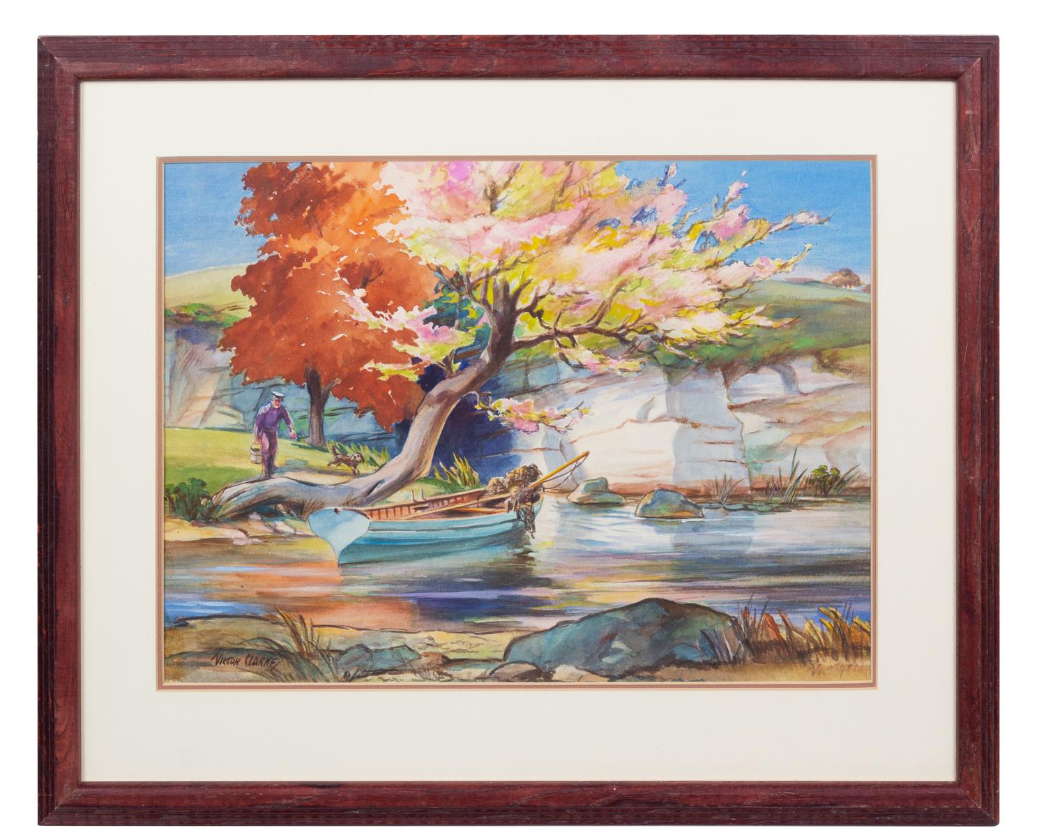 Victor Clarke (20th century) Going Fishing watercolor on…