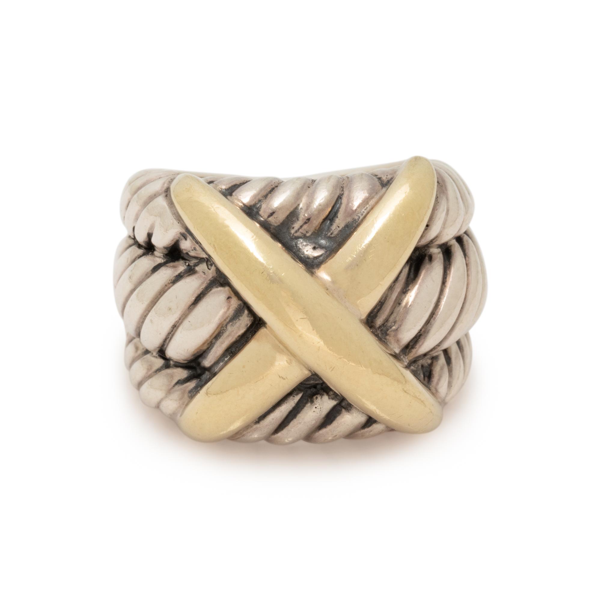 DAVID YURMAN, STERLING SILVER AND YELLOW GOLD RING