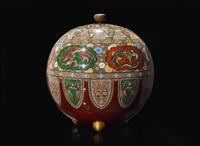 A Japanese cloisonne large spherical vessel and cover, Meiji period 日本琺瑯圓蓋罐 明治