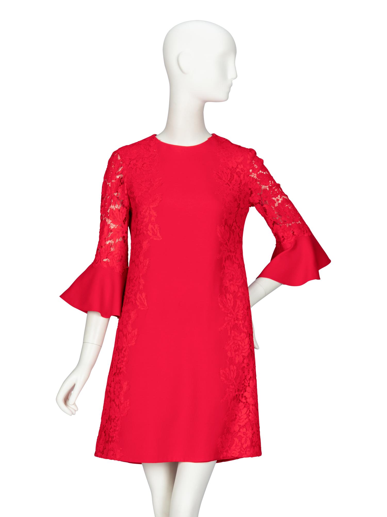 Valentino, Red Lace-Embellished Dress