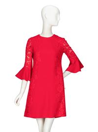 Valentino, Red Lace-Embellished Dress