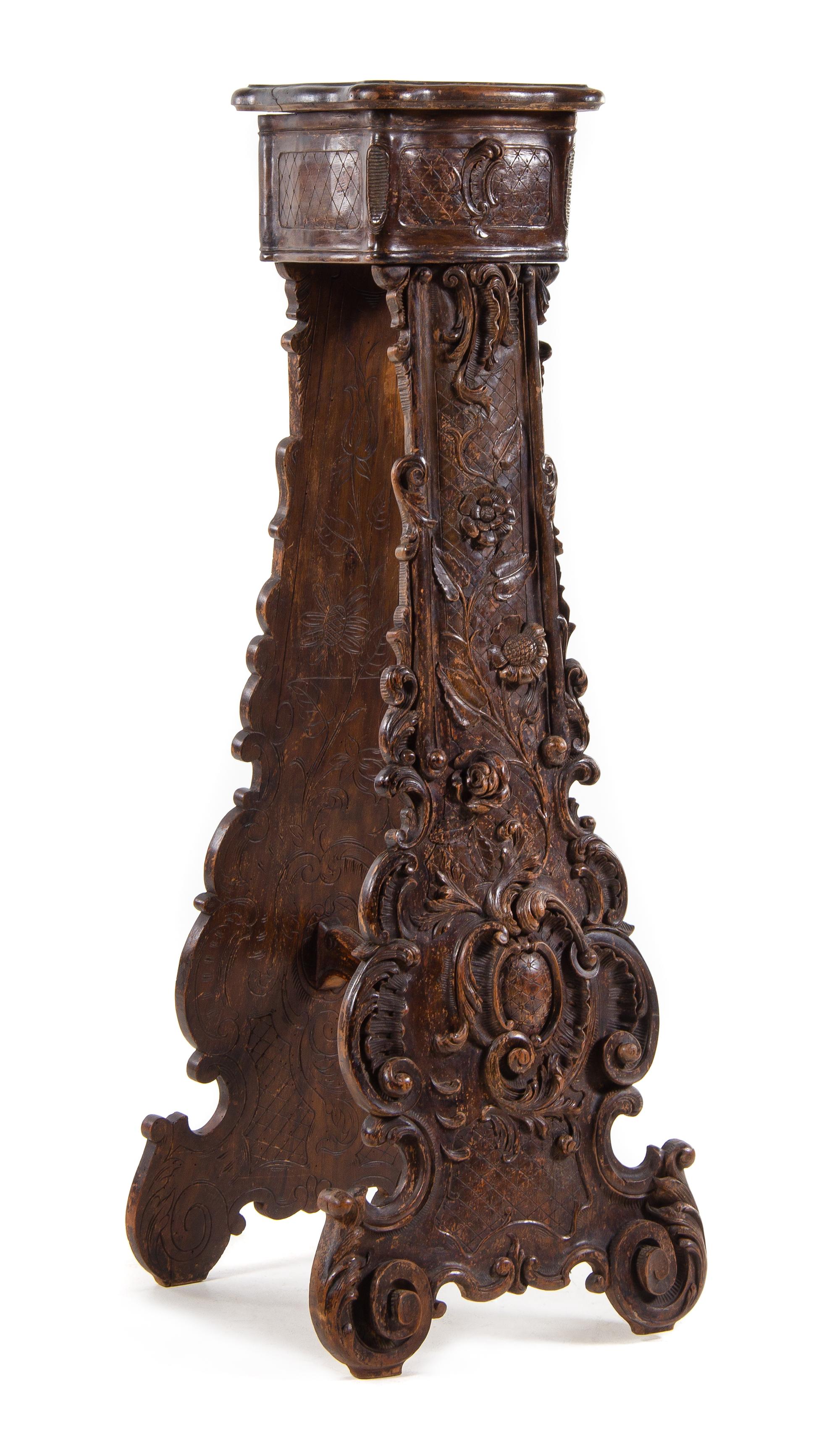 A Continental Carved Oak Pedestal Height 53 x width 12 1/2 x depth 12 1/2 inches. — LATE 18TH/EARLY 19TH CENTURY