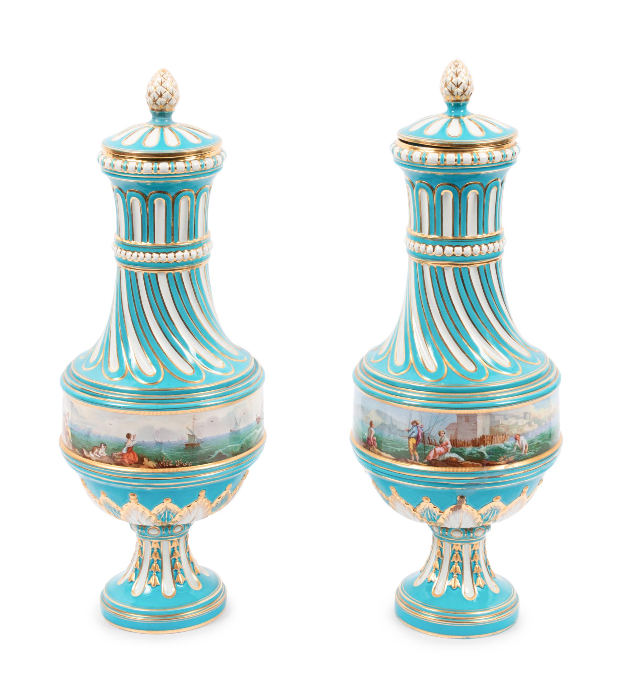A Pair of Sevres Porcelain Baluster Vases