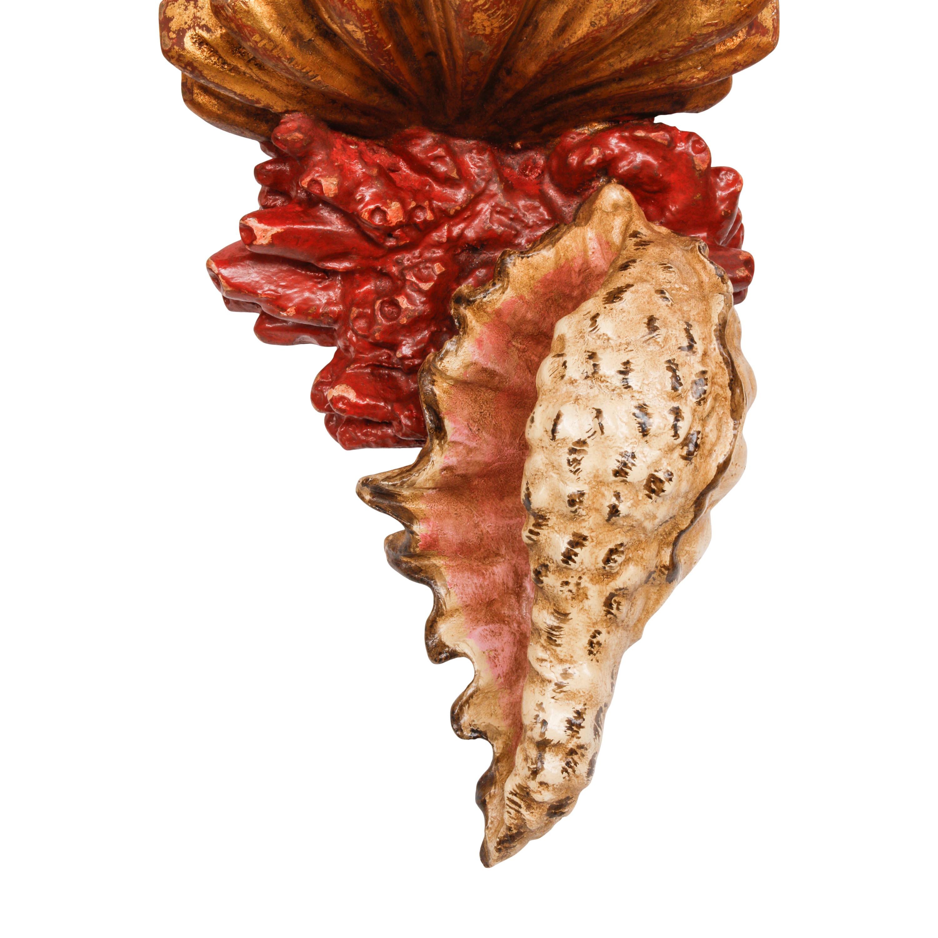 A Set of Four Italian "Grotto" Style Carved and Polychromed Wall Brackets