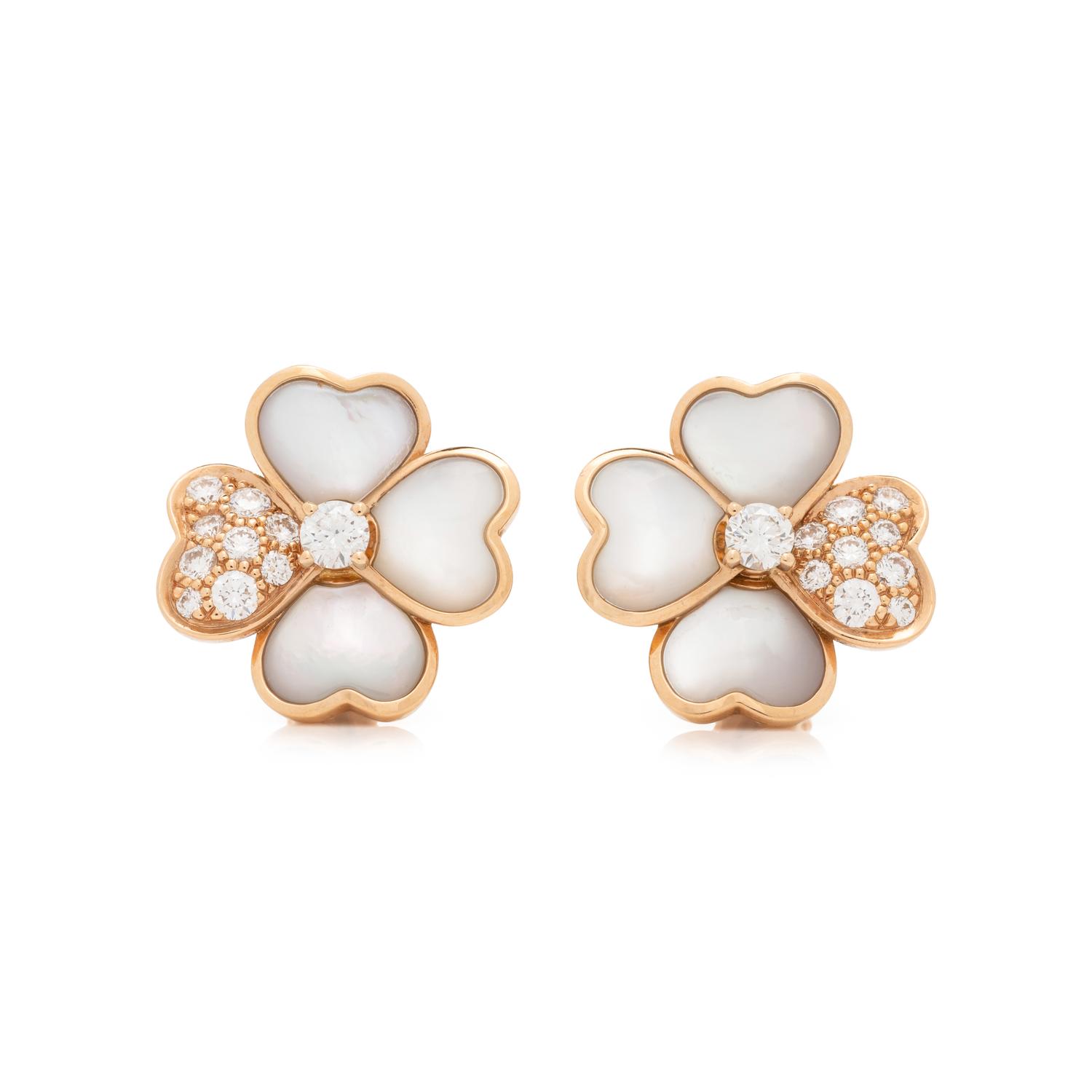 VAN CLEEF & ARPELS, MOTHER-OF-PEARL AND DIAMOND 'COSMOS' EARCLIPS