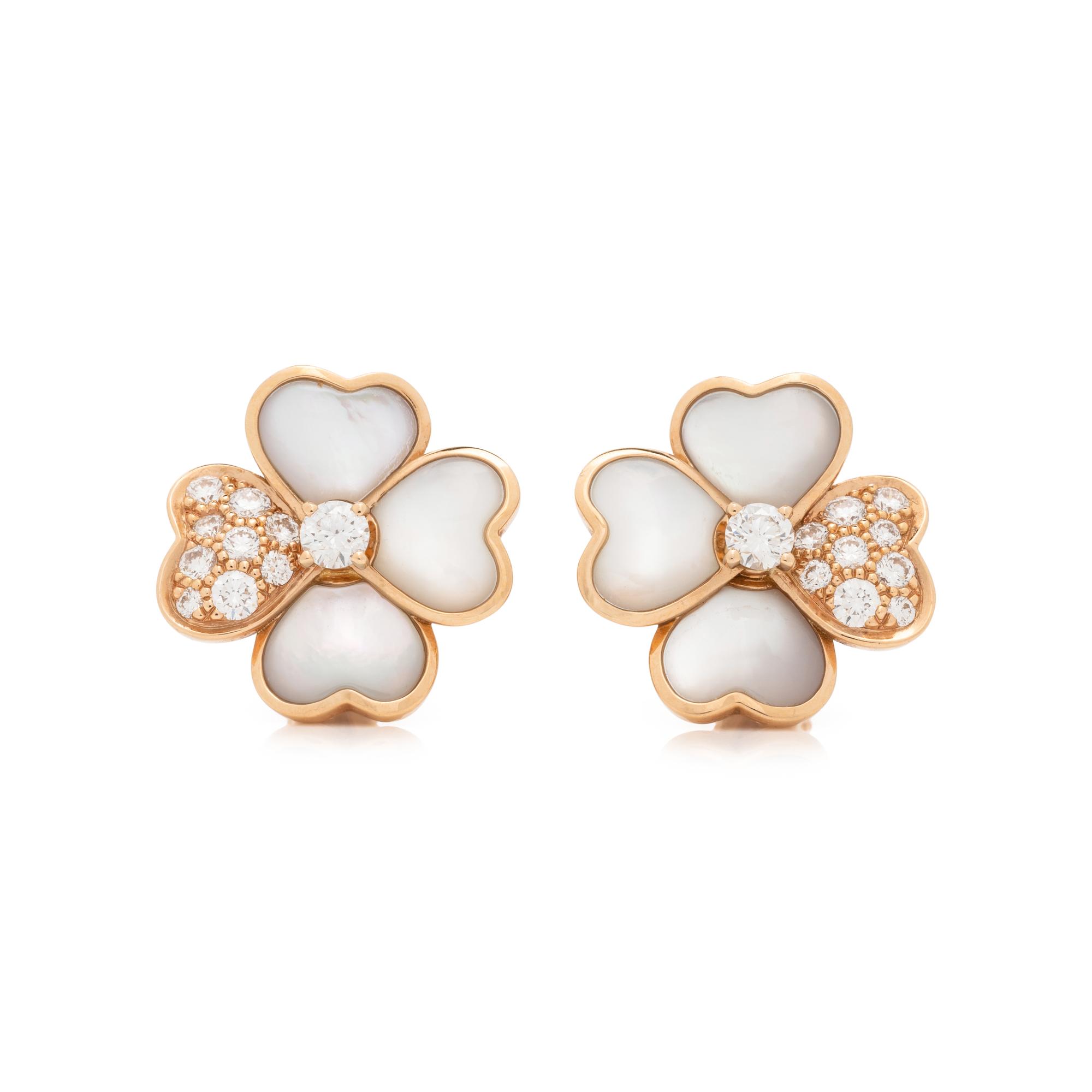 VAN CLEEF & ARPELS, MOTHER-OF-PEARL AND DIAMOND 'COSMOS' EARCLIPS