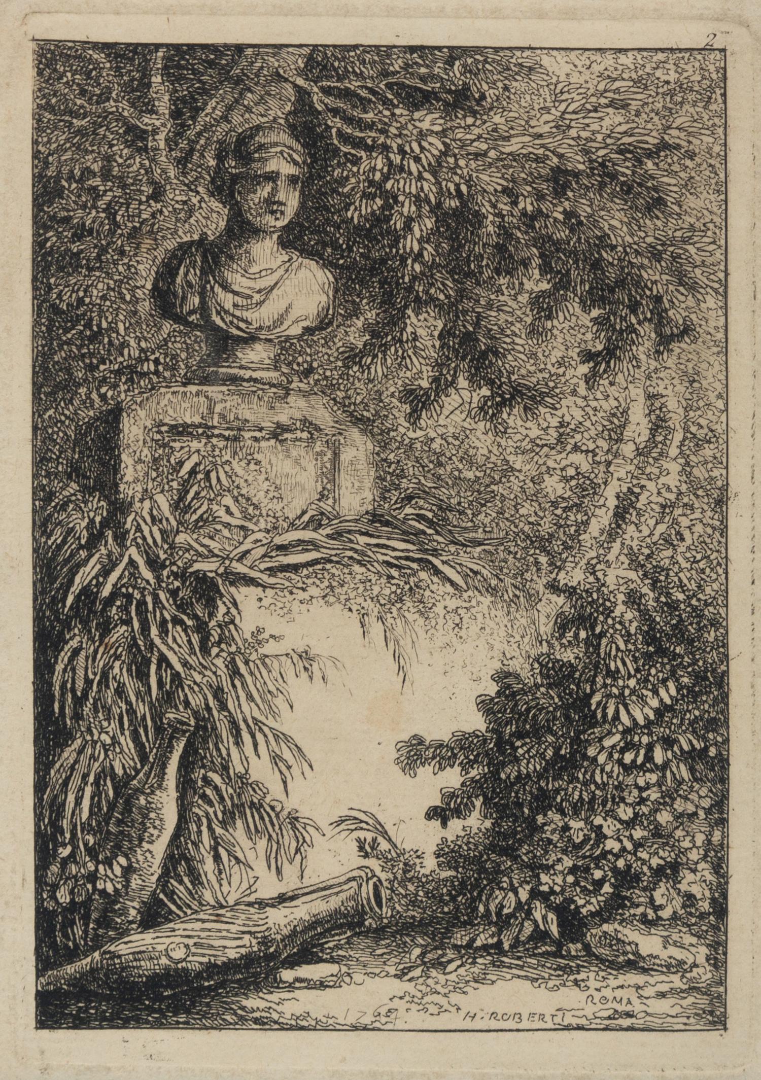 Hubert Robert (French, 1733-1808) The Bust etching 5 1/4 x…