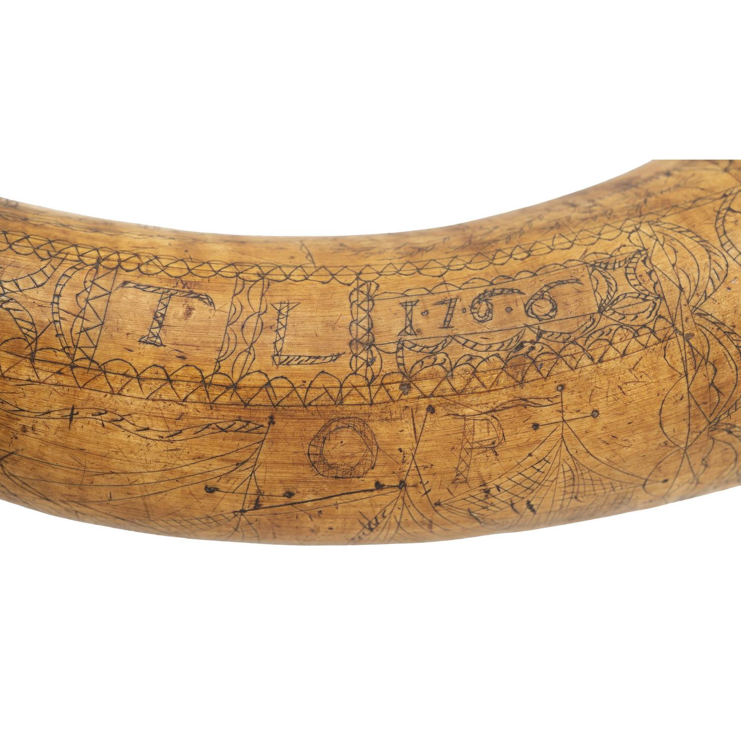 Carved Maritime Theme Powder Horn Dated 1766