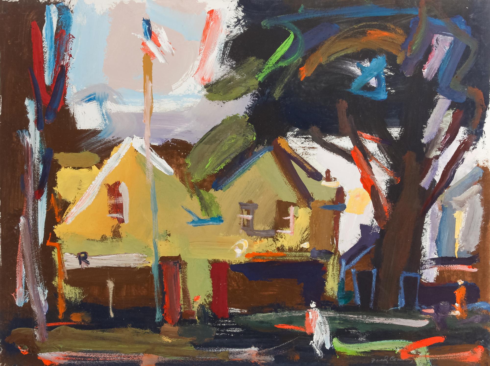 Two works: House with Flag and Harbor Scene
