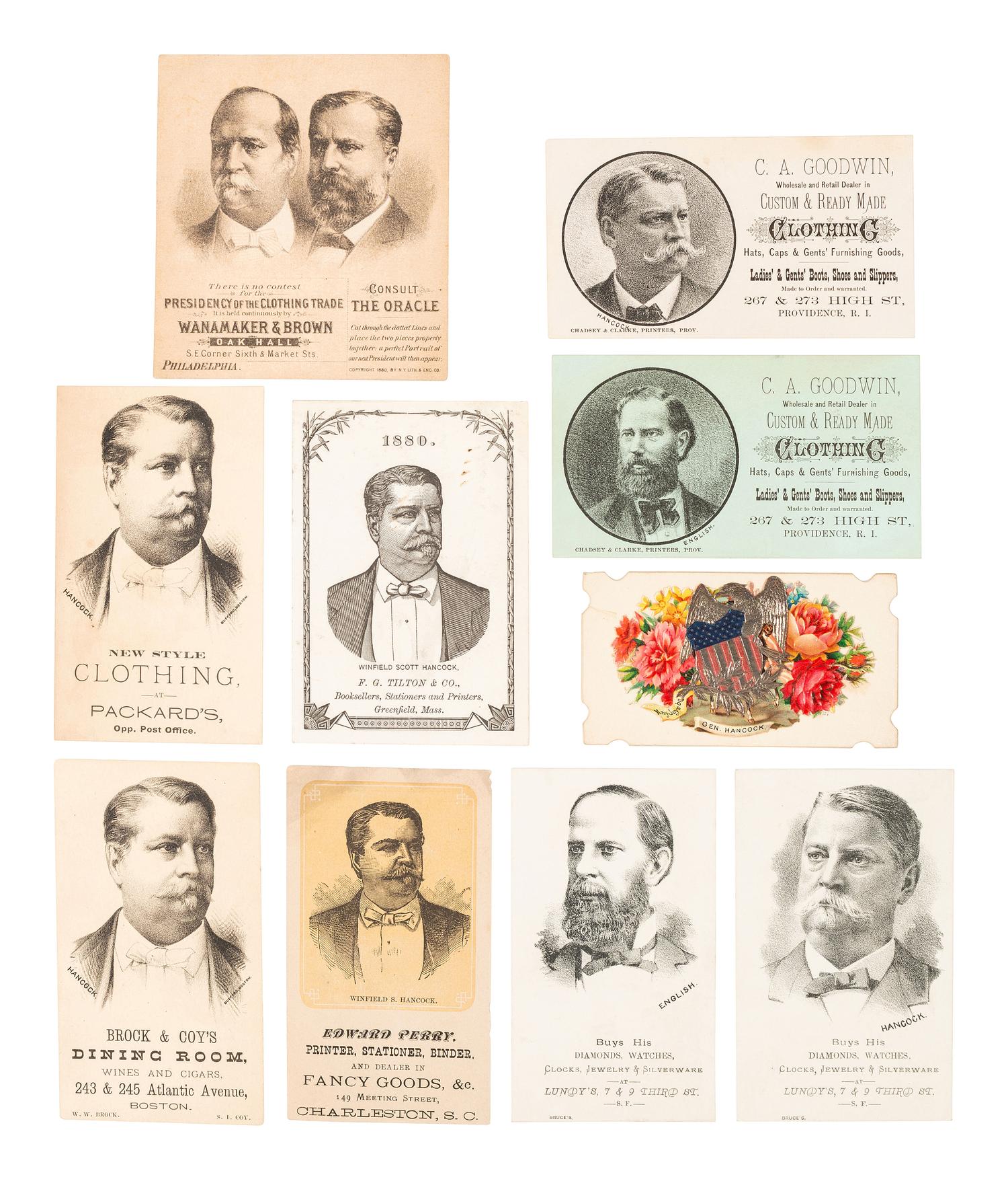 [HANCOCK, Winfield Scott (1824-1886)]. A group of cabinet cards, advertising cards, and other ephemera related to Hancock's 1880 presidential campaign, comprising: