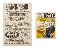 [MUSIC]. 2 advertisements for African American funk and soul bands incl. the Isley Brothers and Booker T & the MG's at the Cow Palace.