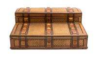 An English Various Woods Inlaid Lap Desk, Width 14 3/4 inches.