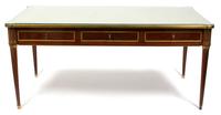 A Louis XVI Style Mahogany and Brass Mounted Library Table Height 31 x width 65 x depth 38 inches. — 19TH CENTURY