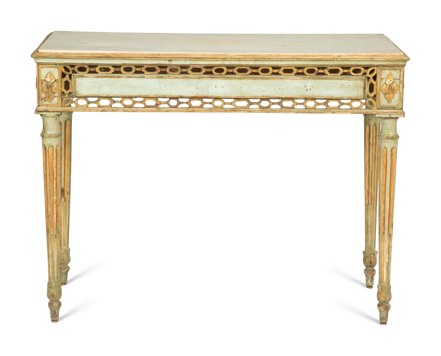 An Italian Painted and Parcel Gilt Console Table
