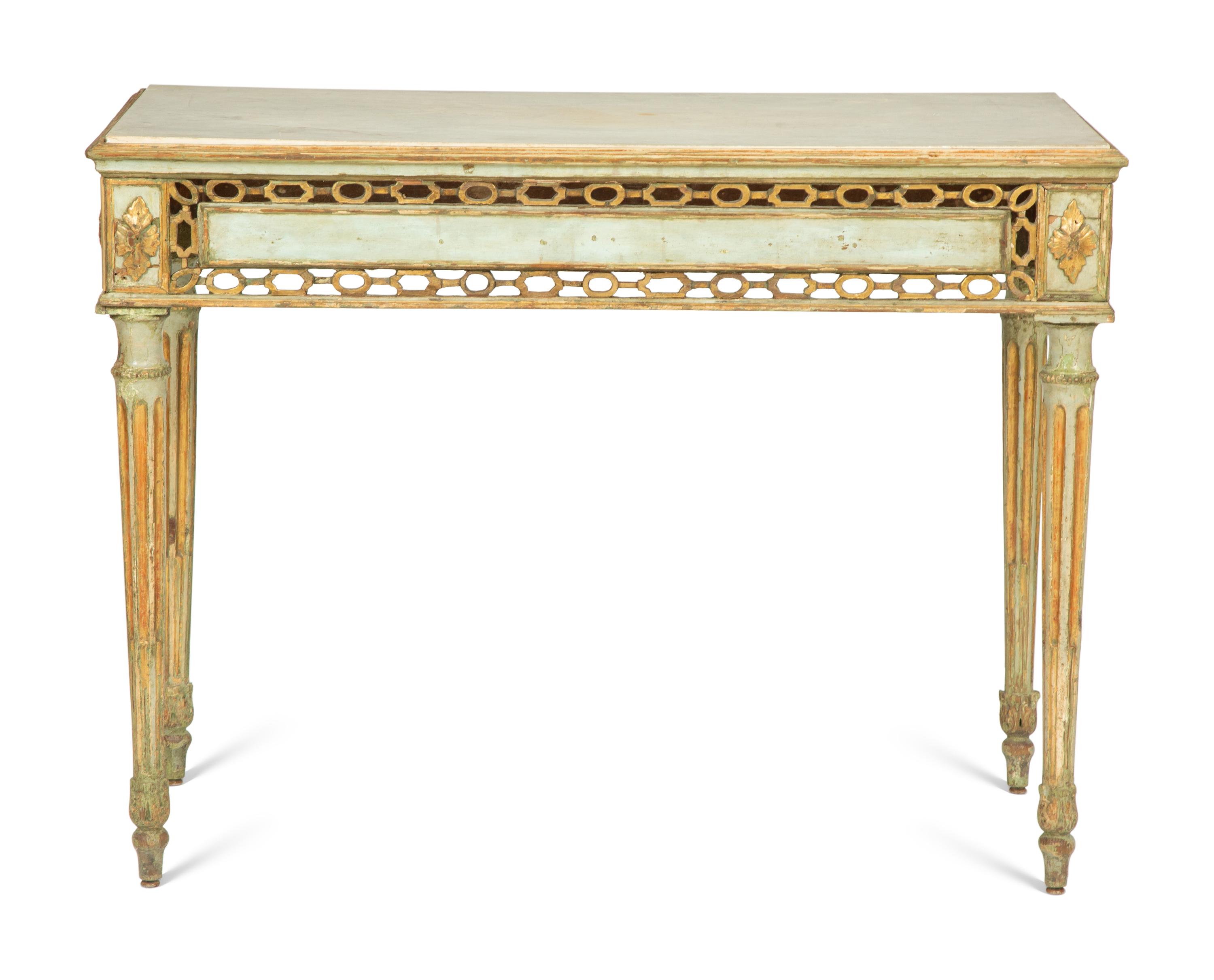 An Italian Painted and Parcel Gilt Console Table