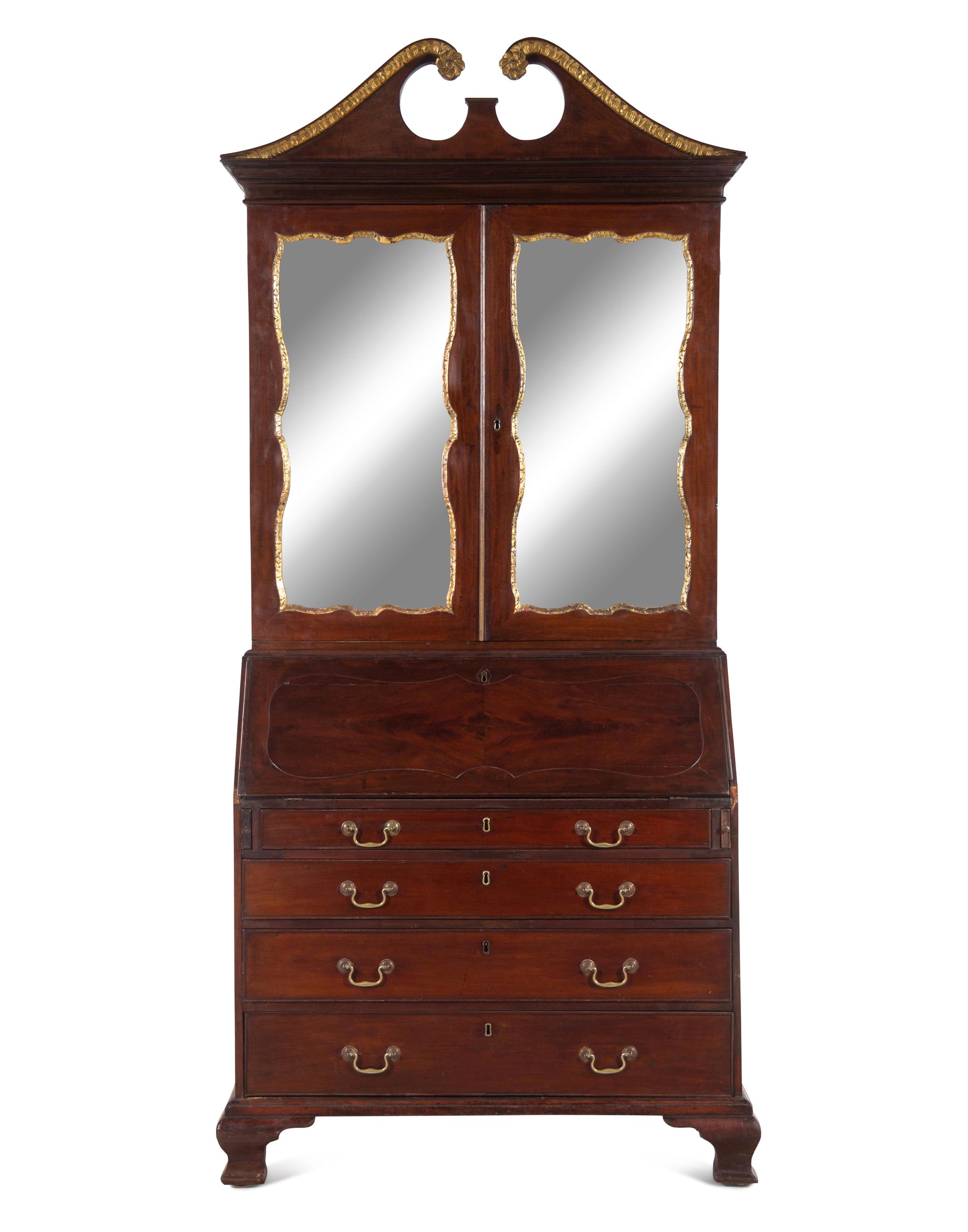 A George II Parcel Gilt Mahogany Secretary Bookcase