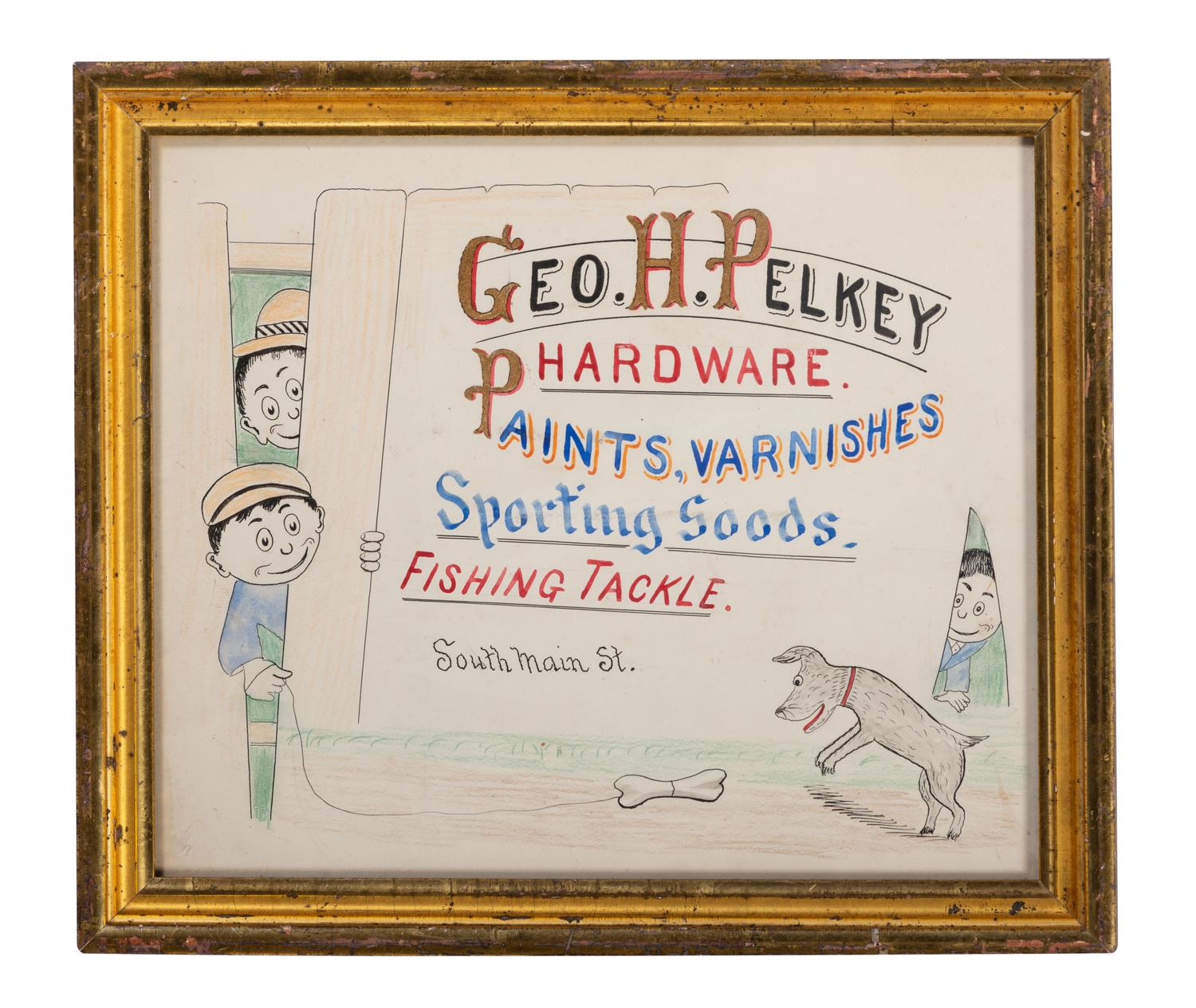 Five Framed Specialty Shop Advertising Hand Colored Prints and Watercolors