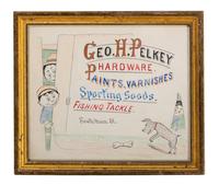 Five Framed Specialty Shop Advertising Hand Colored Prints and Watercolors