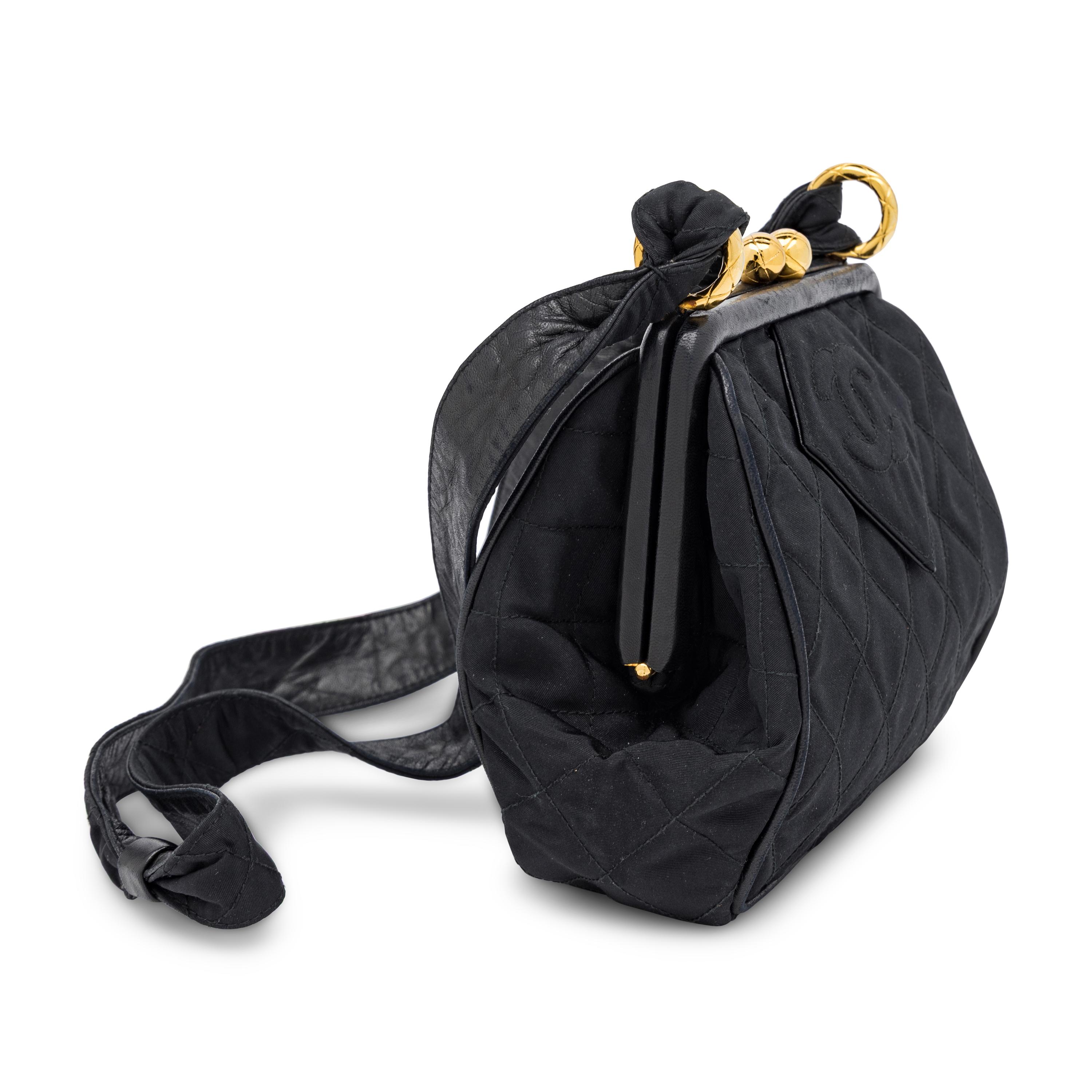Chanel, Kiss Lock Shoulder Bag in Quilted Black Taffeta