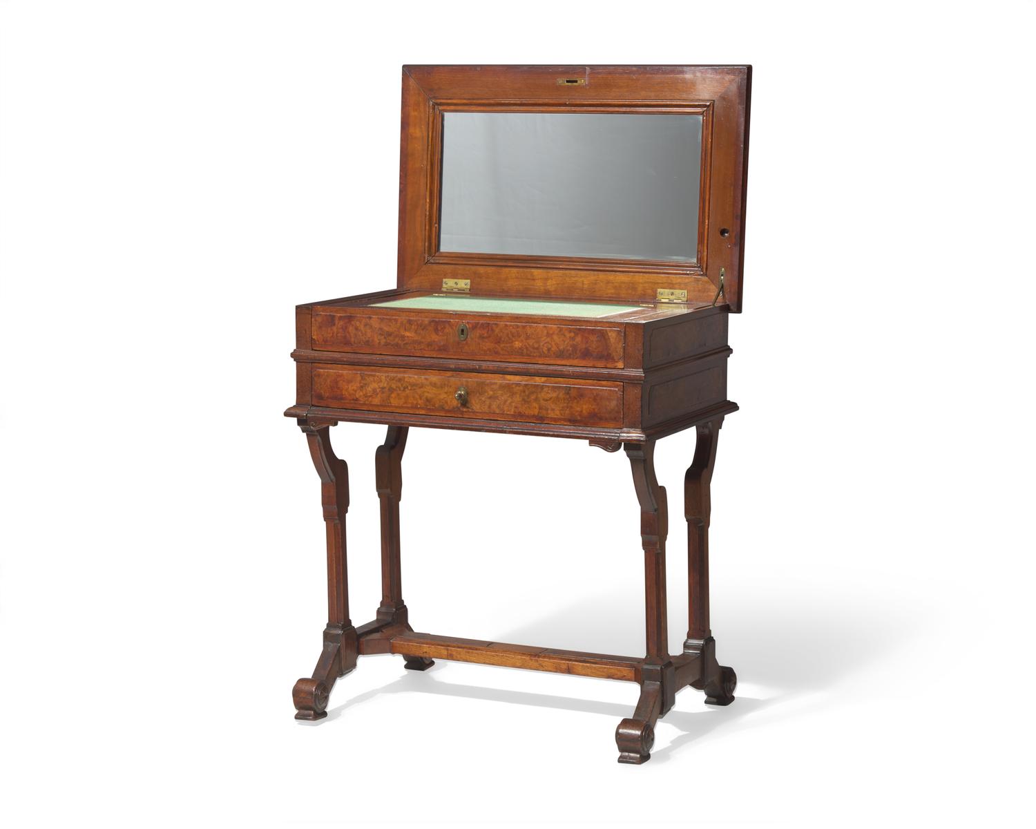An Aesthetic Movement Inlaid and Marquetry Burl Walnut Sewing or Work Table, George Hess, New York, NY, Circa 1876