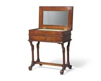 An Aesthetic Movement Inlaid and Marquetry Burl Walnut Sewing or Work Table, George Hess, New York, NY, Circa 1876
