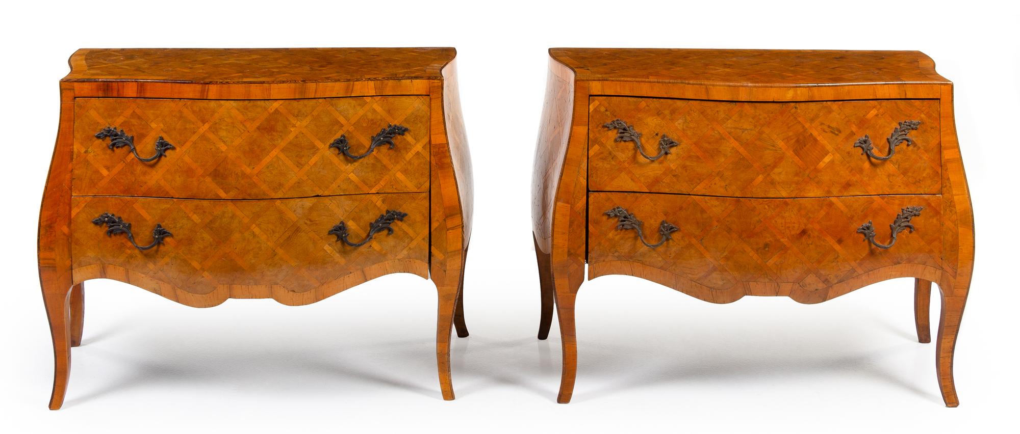 A Pair of Italian Parquetry Commodes Height 29 3/8 x width 39 1/4 x depth 17 1/2 inches. — 20TH CENTURY