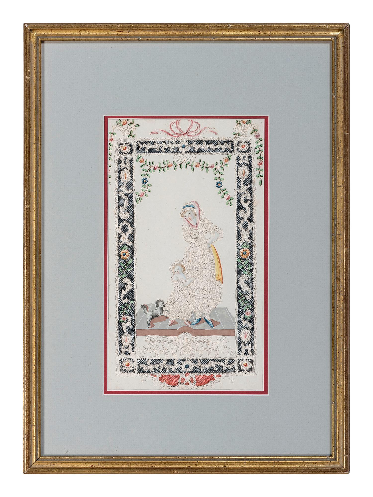 Seven Figural Pinprick and Watercolor Pictures