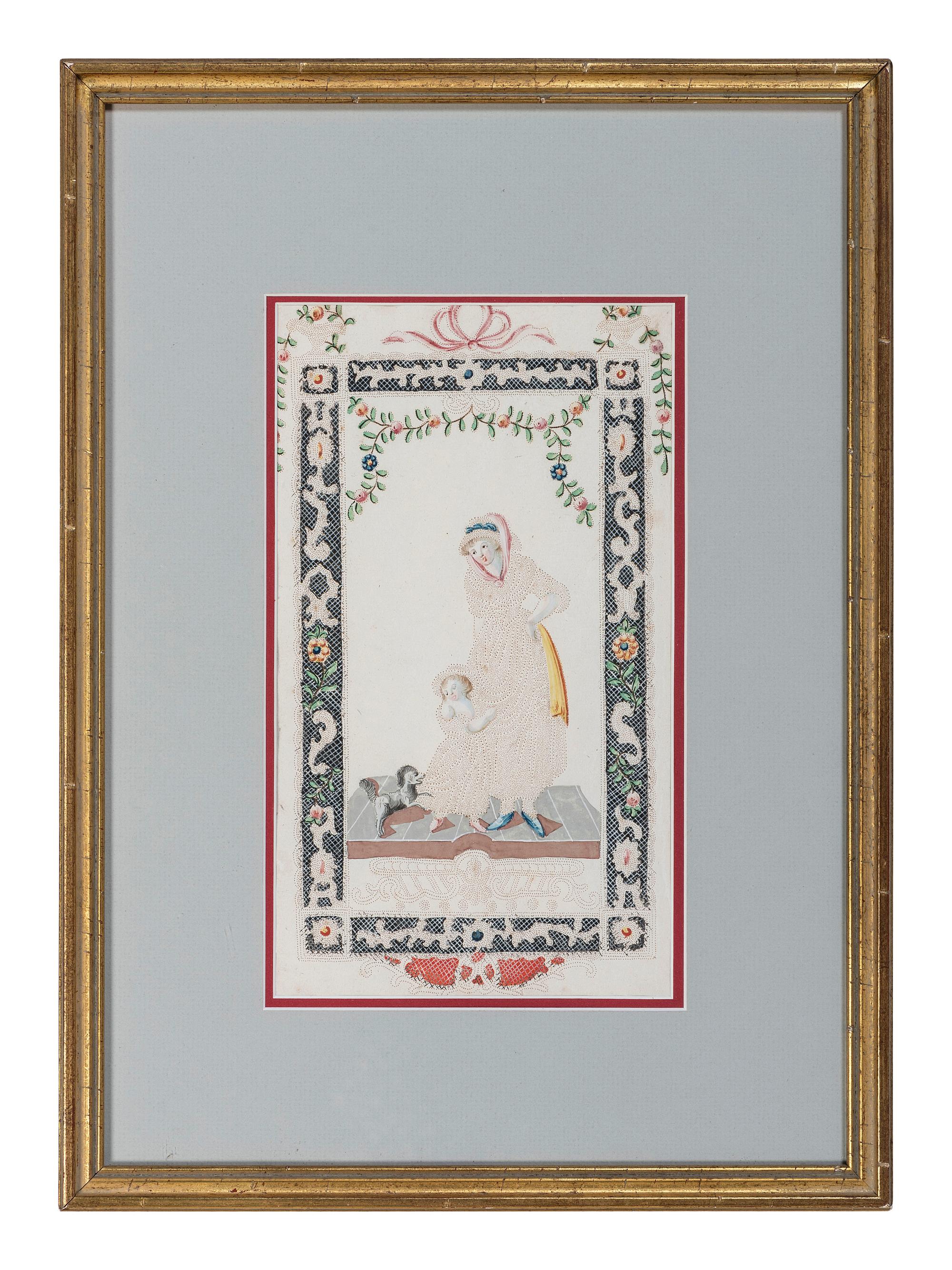 Seven Figural Pinprick and Watercolor Pictures