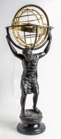 A Continental Cast Metal and Brass Figural Zodiac Calendar Height 36 inches. — 20TH CENTURY