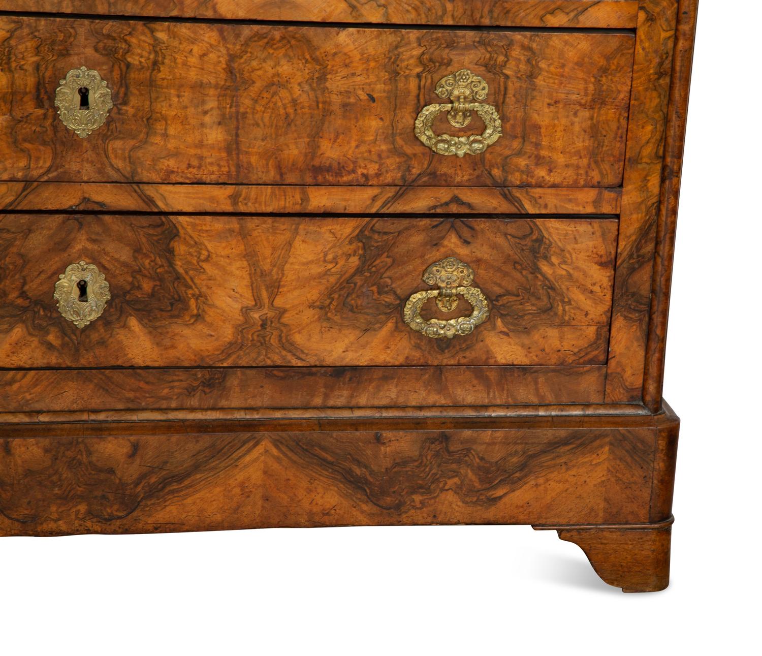 A Louis Philippe Burled Walnut Marble Top Commode