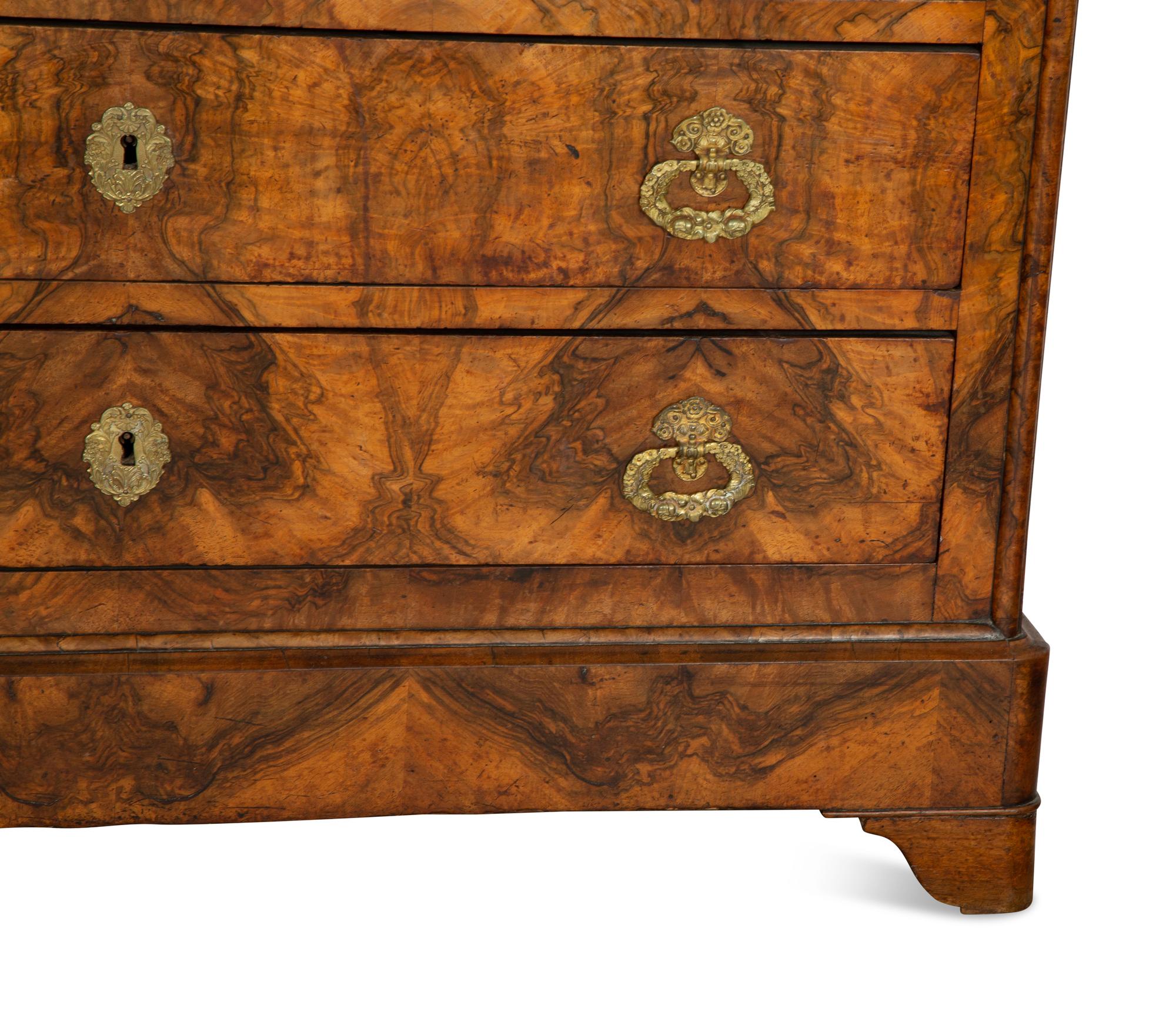 A Louis Philippe Burled Walnut Marble Top Commode