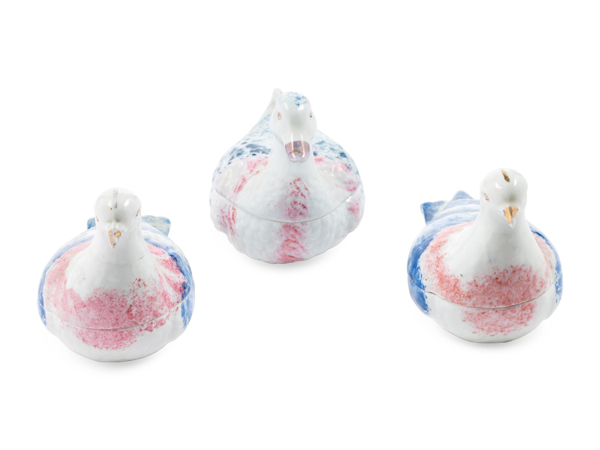 Three M.S. Kuznetsov Porcelain Bird-Form Covered Jars