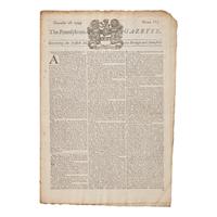 [Franklin, Benjamin] Scarce Issue of The Pennsylvania Gazette for November 28, 1745, With the Burning of Saratoga, Printed by Benjamin Franklin